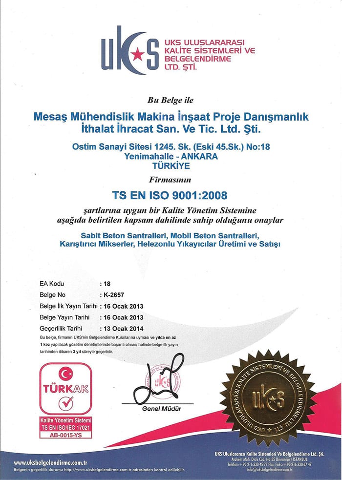 ISO 9001 Kalite Belgesi